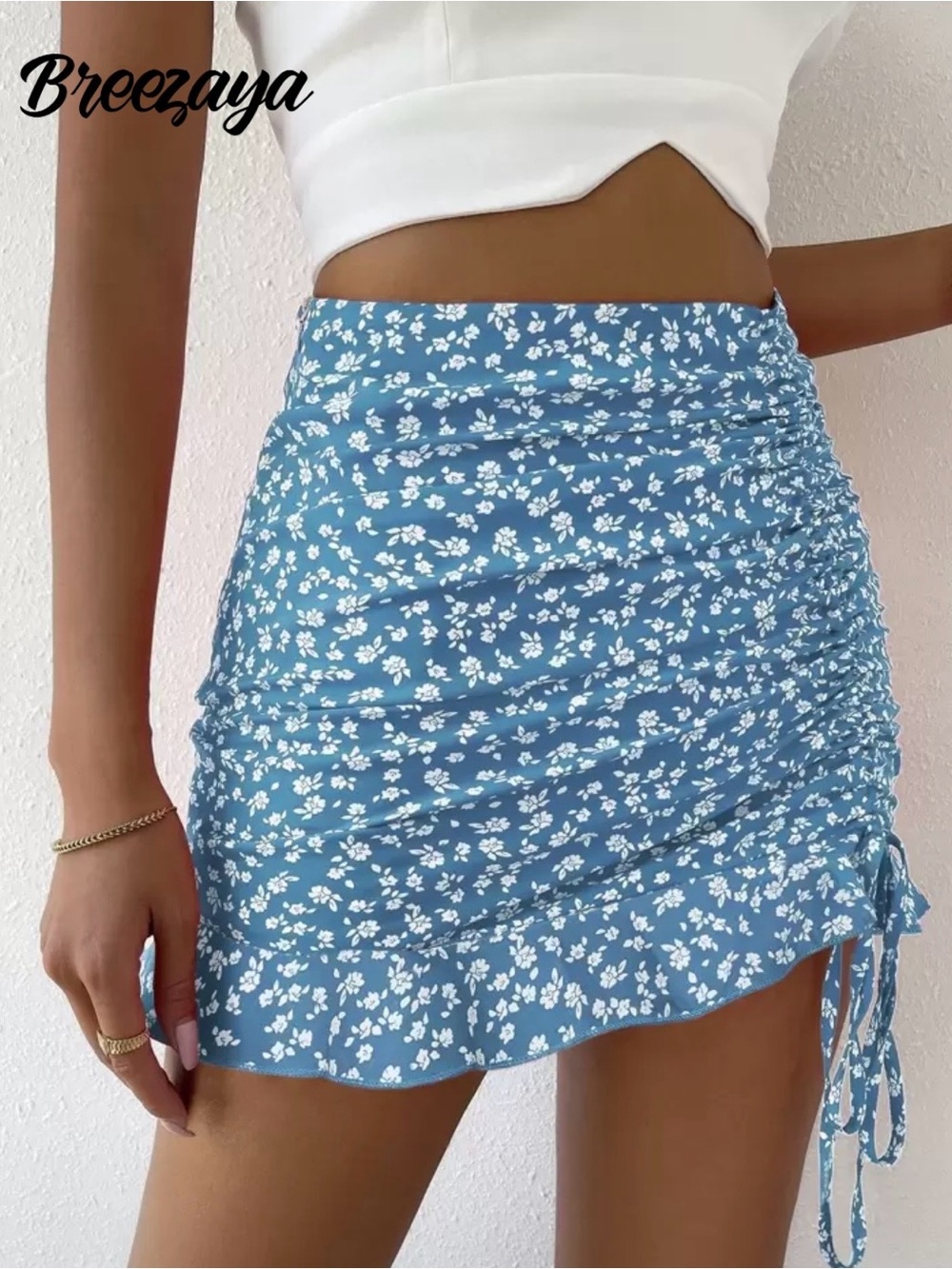 Blue Floral Ruffle Mini Skirt - Picture 4 of 4